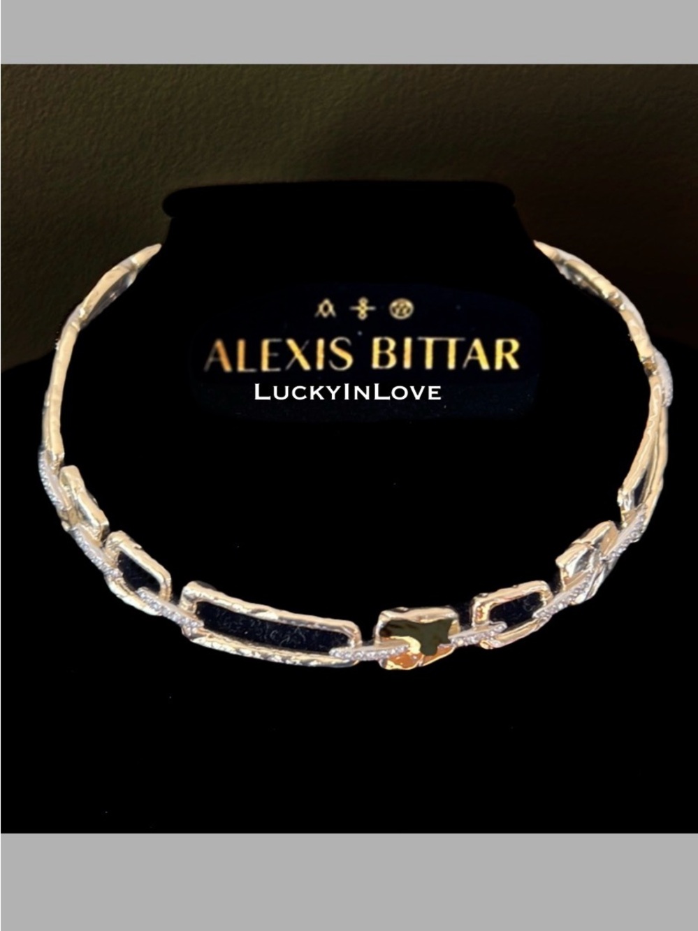 ALEXIS BITTAR • Gold Silver Chain Link Crystal Abstract Buckle Choker Necklace